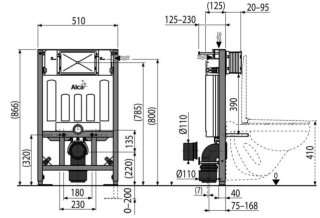Скрытая система инсталляции AlcaPlast для сухой установки (для гипсокартона) Sadroмodul AM101/850W
